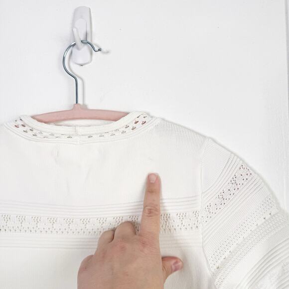 Eliza J Pointelle Knit Ruffle Hem Dress Ivory Petite Size Small NEW Textured - Picture 14 of 16